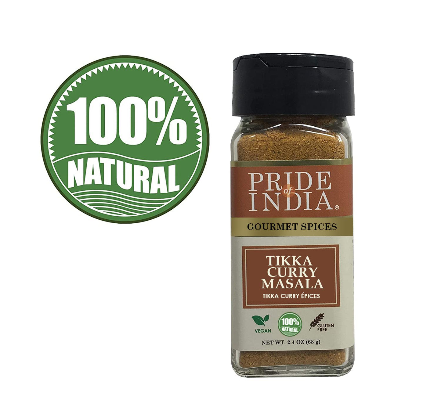 Pride of India – Tikka Curry Masala Seasoning Spice – Gourmet Curry Mix – Ideal for Vegetarian and Meat Dishes – Natural & GMO Free – Easy To Use - 2.4 oz. Small Dual Sifter Bottle