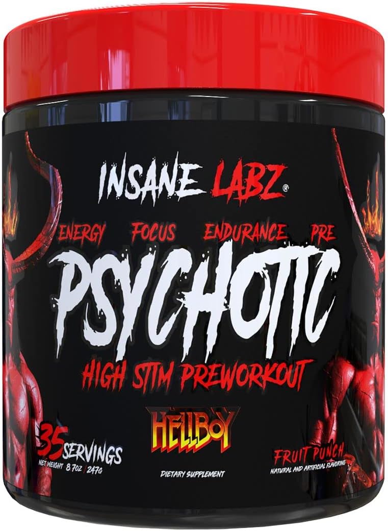 Insane Labz Hellboy Edition, High Stimulant Pre Workout Powder and NO Booster with Beta Alanine, L Citrulline, and Caffeine, Boosts Focus, Energy, Endurance, Nitric Oxide Levels, 35 Srvgs, Fruit Punch