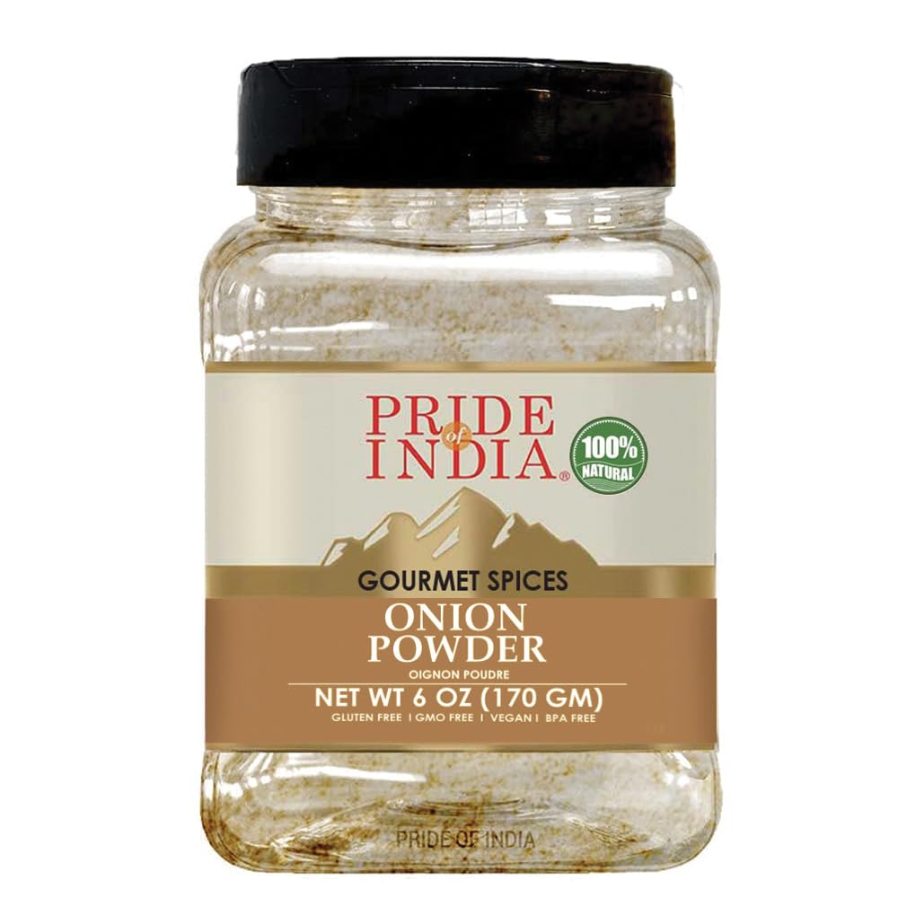 Pride of India | Onion Fine Ground 6 oz (170 gm) Medium Dual Sifter Jar | Gourmet Spice for Cooking | Pantry Essential | Adds Flavor to Sauces/Dips/Rubs/Marinades | Easy to Store