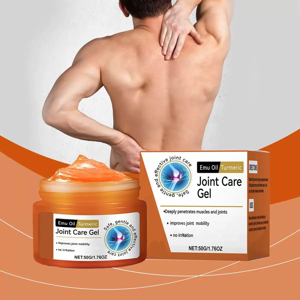 2 PCS Emu Oil Turmeric Joint Gel，Professional Emu Oil Turmeric Bone Sooth Gel for Joint Activities Throughout The Body, Joint Soothing Massage Gel for Back, Neck, Hands, Knee