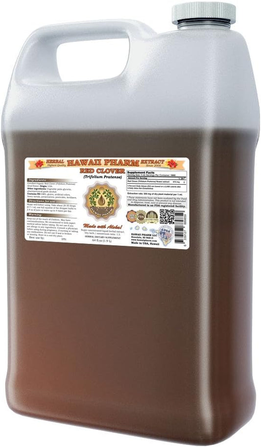 Red Clover Liquid Extract, Organic Red Clover (Trifolium Pratense) Tincture, Herbal Supplement, Hawaii Pharm, Made in USA, 64oz