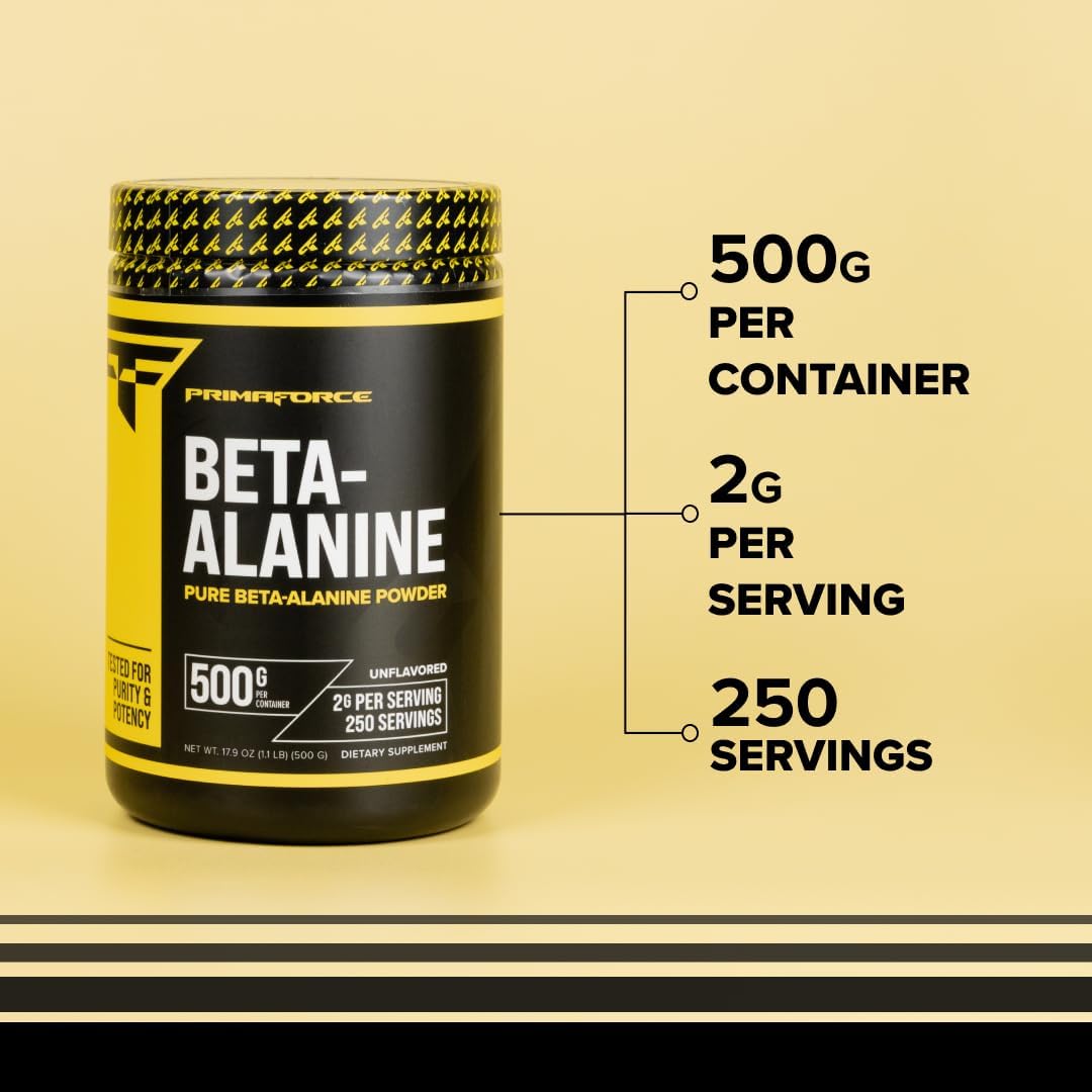 Primaforce Beta Alanine Powder 500 Grams (1.1lbs) Unflavored - Pre Workout and Post Workout Supplement