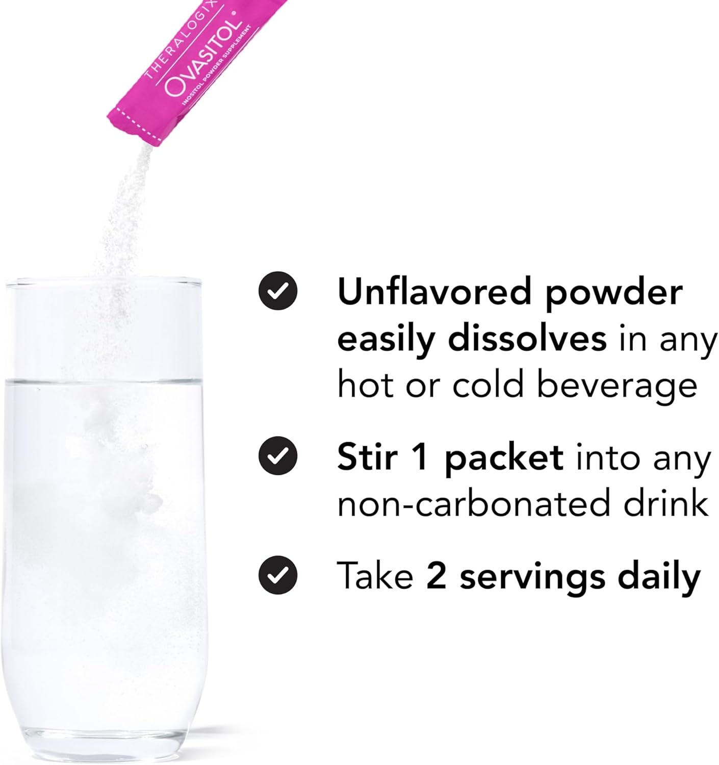 Theralogix Ovasitol Inositol Powder Packets - 90-Day Supply - Myo-Inositol & D-Chiro for Hormone Balance & Ovarian Function Support* - NSF Certified - 180 Packets