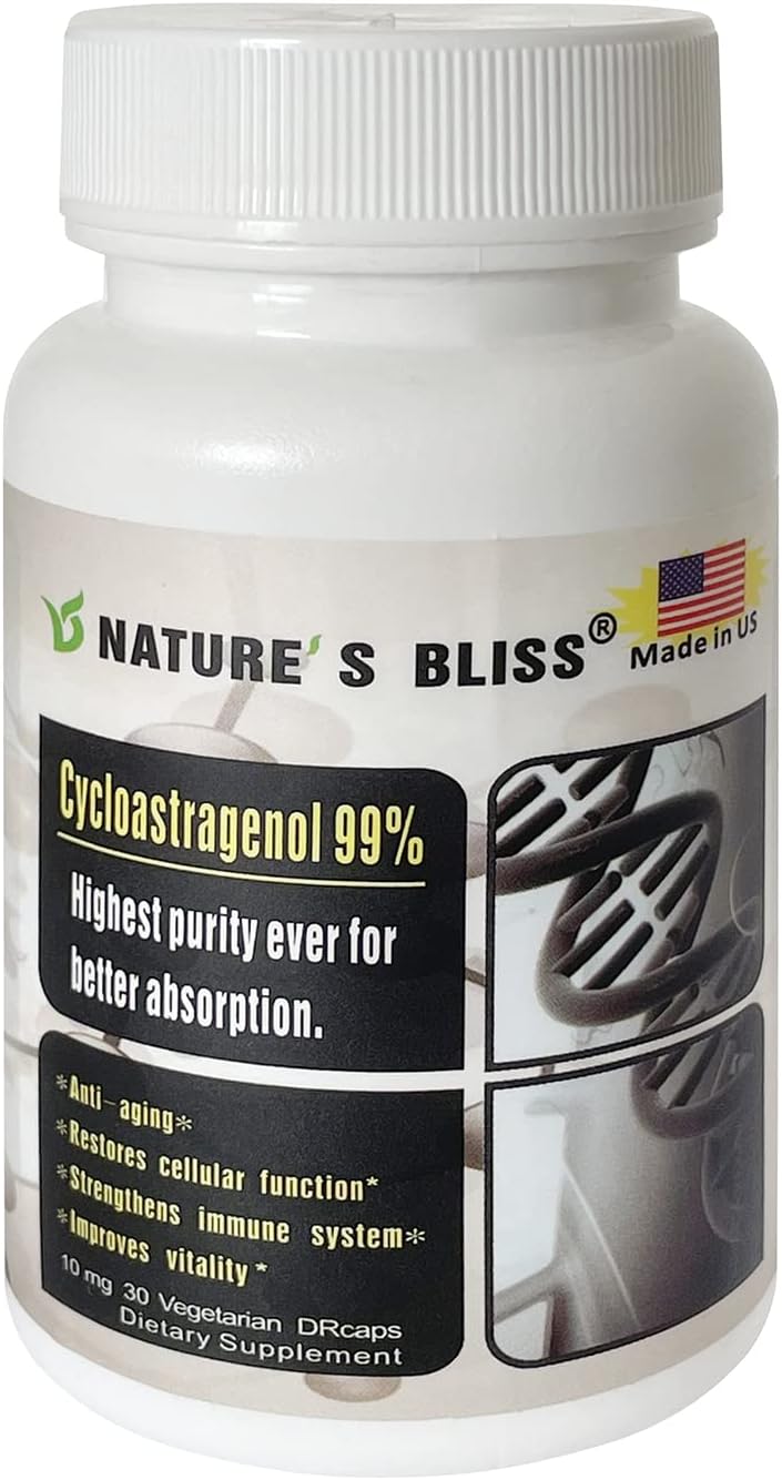 Nature'sbliss Telomerase Supplements Cycloastragenol 10mg 99%, Astragalus Root Extract, Anti Aging Supplement, Immunity Boost, Stomach Acid Protected, Super Absorption, 30 Capsules