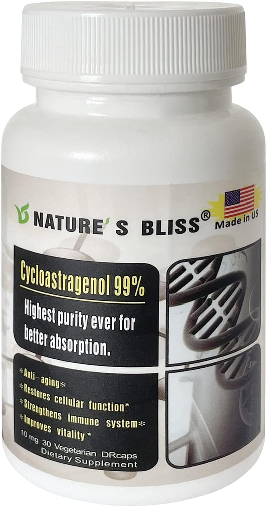 Nature'sbliss Telomerase Supplements Cycloastragenol 10mg 99%, Astragalus Root Extract, Anti Aging Supplement, Immunity Boost, Stomach Acid Protected, Super Absorption, 30 Capsules