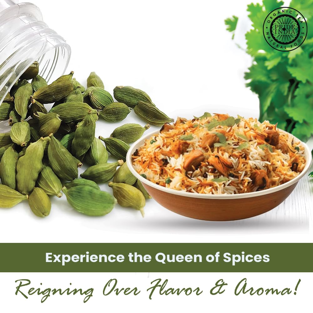 Pride of India | Green Cardamom Whole 1.5 oz (43 gm) Small Dual Sifter Bottle | Gourmet & Aromatic Spice | Flavoring agent for bakes/teas/drinks | Full Bodied Green Pods