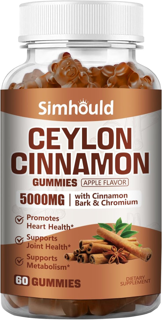 1 Pack Ceylon Cinnamon Gummies 5000MG with Ceylon Cinnamon & Cassia,Joint Support,Cinnamon Supplement & Brain Health,Vegan,Gluten-Free,Cinnamon Apple Flavor,60 Gummies.