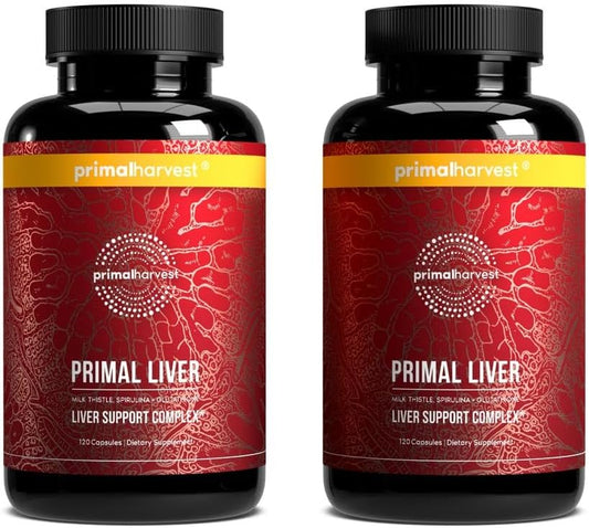 Primal Harvest Primal Liver 2 Pack, Liver Supplement with, Alpha-Lipoic Acid, L-Cysteine HCL, L-Glutathione, Milk Thistle, and Spirulina, for Men and Women, 240 Capsules (2)