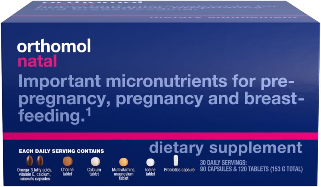 Orthomol Natal, Natal Supplement, Supports Health for Pre-Pregnancy, Pregnancy, and Breastfeeding, Tablets and Capsule Supplement, 30 Count (Pack of 1)
