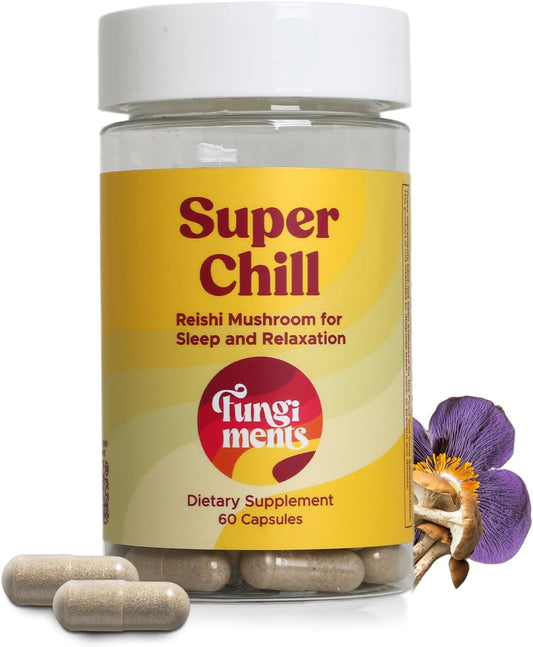 Super Chill - Mushroom Supplement - Reishi Mushroom, Ashwagandha, Cortizol, L-Theanine, Passion Flower - Less Stress and Better Sleep (60 Capsules)