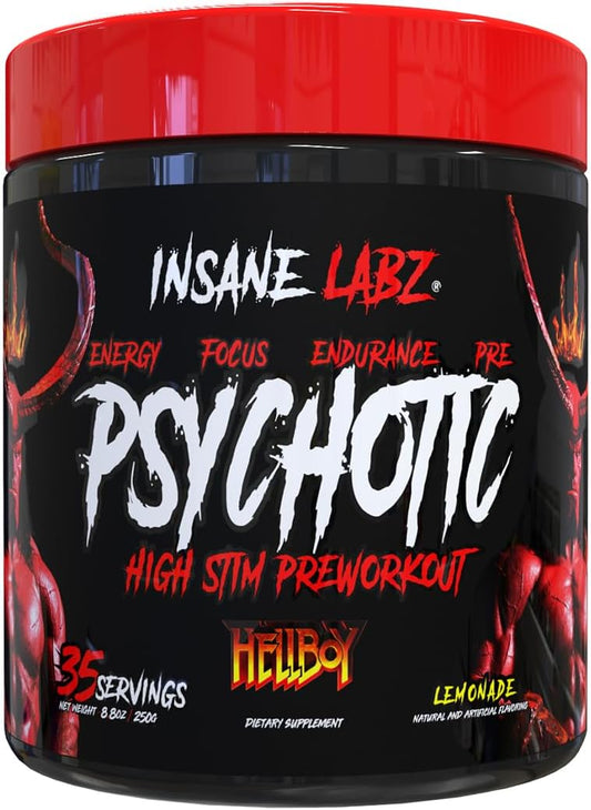 Insane Labz Hellboy Edition, High Stimulant Pre Workout Powder and NO Booster with Beta Alanine, L Citrulline, and Caffeine, Boosts Focus, Energy, Endurance, Nitric Oxide Levels, 35 Srvgs, Lemonade