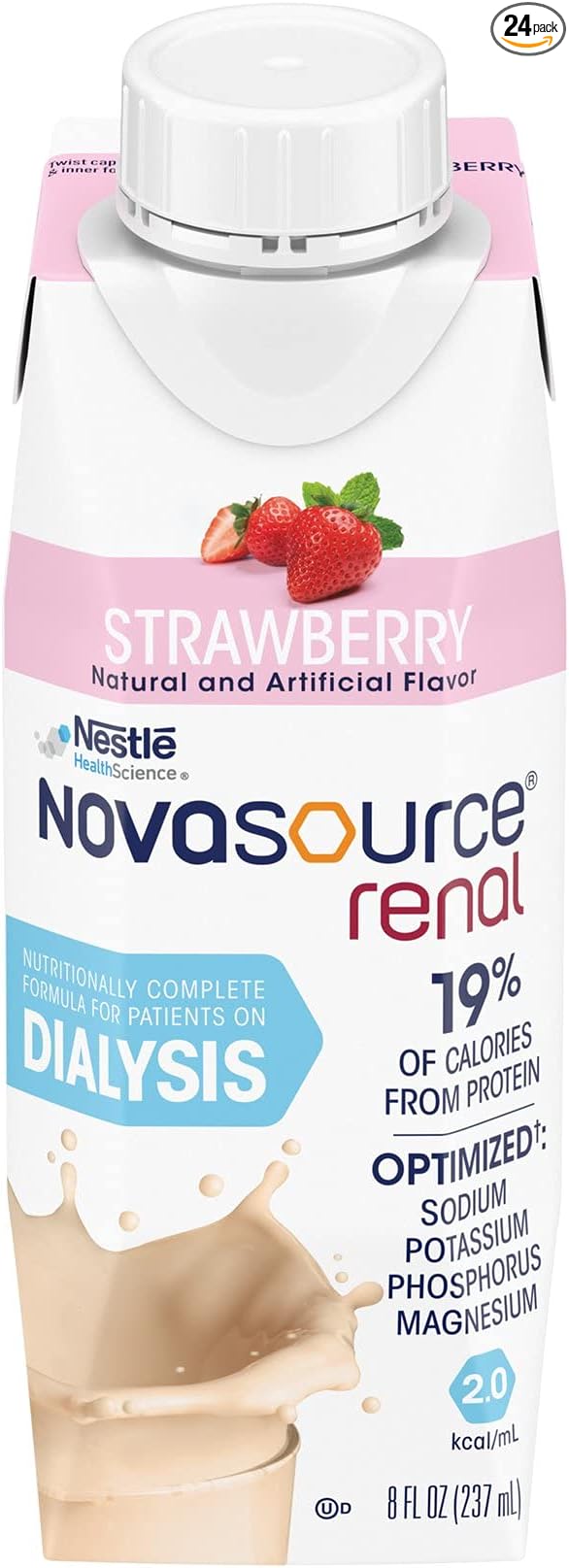 Nestle Novasource Renal Nutritionally Complete Formula Strawberry 8 oz Carton 24 Ct