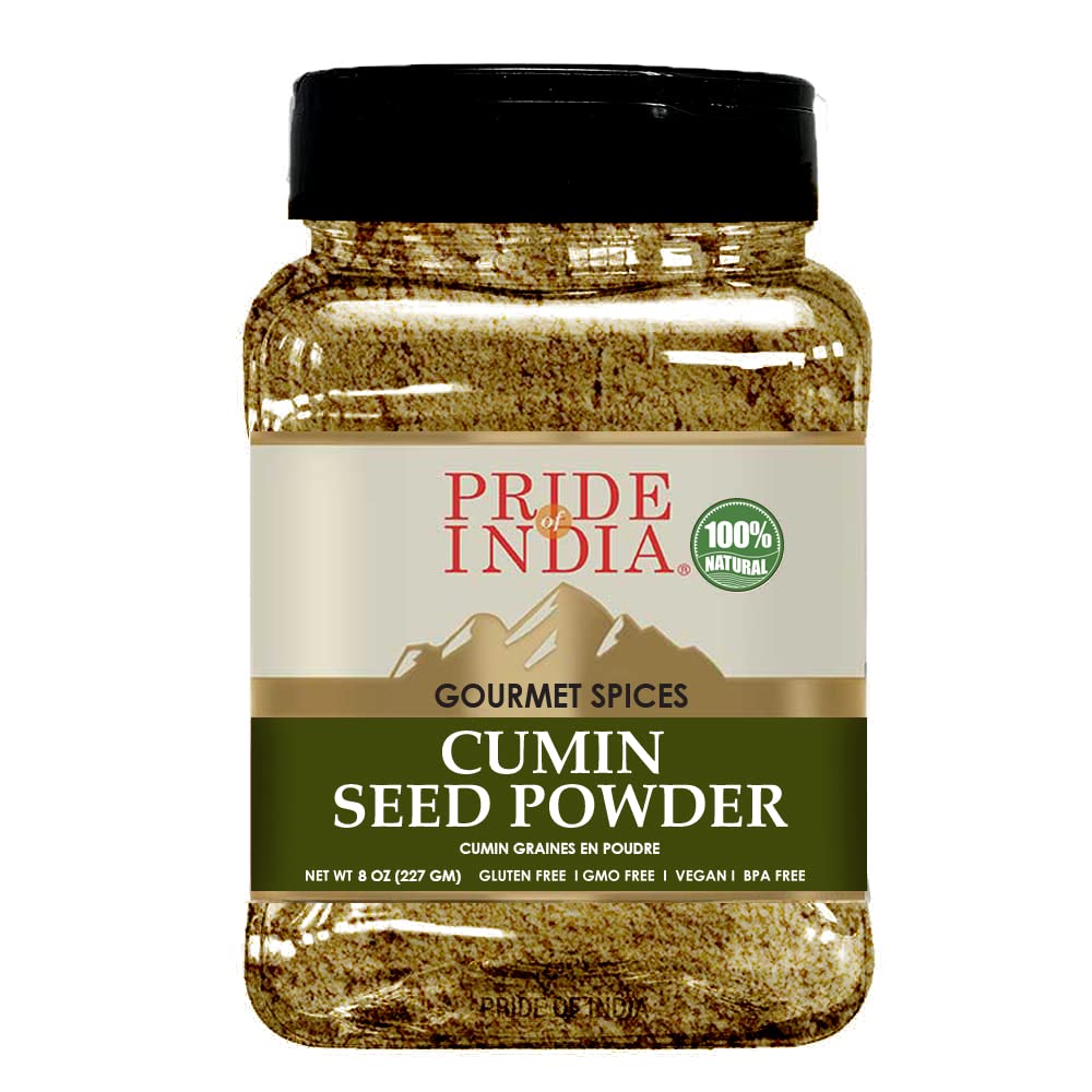 Pride of India - PACK of 6 - Cumin Seed Ground – Traditional Indian Spice – Seasoning spice for Curries/Lentils/Chicken/Meat – Easy to Store – 8oz. Medium Dual Sifter Bottle