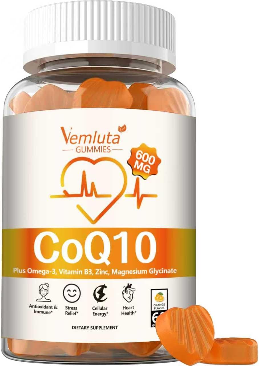 1 Pack 600MG CoQ10 Gummies - 3X Better Absorption Coenzyme Q10 (Ubiquinone) Gummies for Adults, Co Q10 Supplement Plus Omega-3, Magnesium, Vitamin B3 & Zinc,Energy, Brain＆ Heart Support, 60 Counts