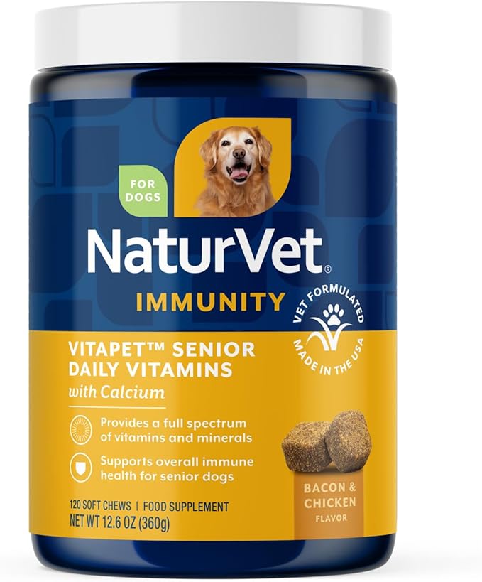 NaturVet VitaPet Senior Daily Vitamin Dog Supplements Plus Glucosamine – Includes Full-Spectrum Vitamins, Minerals – Joint Support for Older, Active Dogs – 120 Ct. Soft Chews