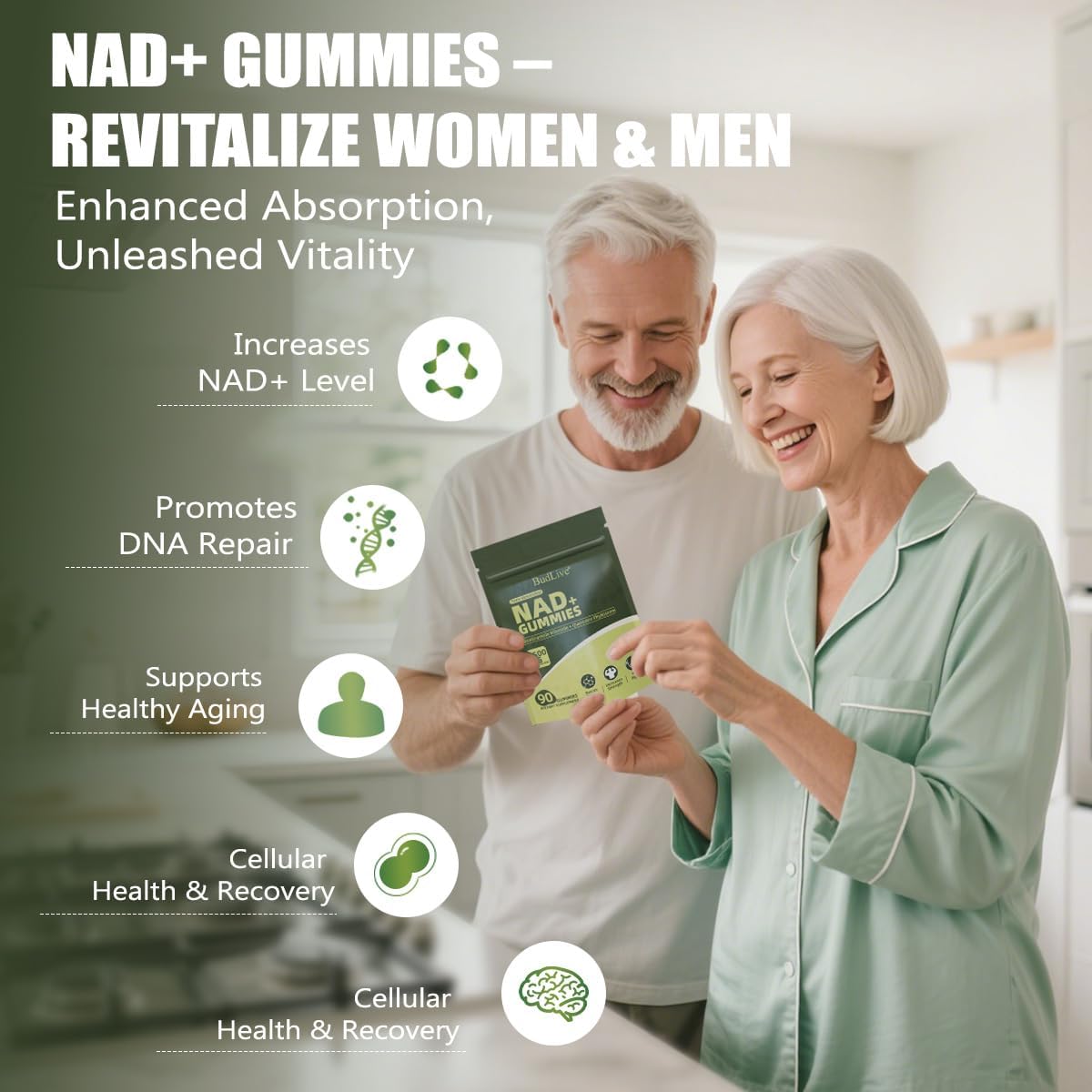 NAD+ Gummies – Sugar-Free NAD Supplement with Liposomal Nicotinamide Riboside, Resveratrol & Quercetin – Anti-Aging, Cellular Energy & Health Support – Pineapple Flavor, 90 Gummies