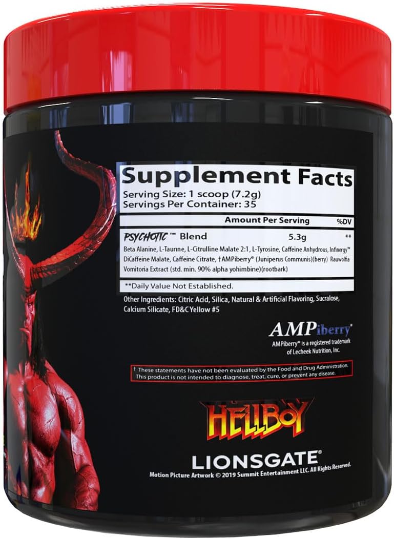 Insane Labz Hellboy Edition, High Stimulant Pre Workout Powder and NO Booster with Beta Alanine, L Citrulline, and Caffeine, Boosts Focus, Energy, Endurance, Nitric Oxide Levels, 35 Srvgs, Lemonade