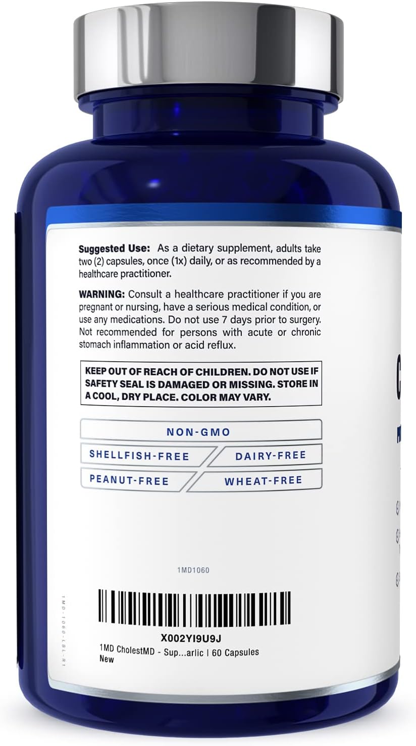 1MD Nutrition CholestMD with Olive Leaf Extract, Bergavit, Niacin, Garlic | 120 Capsules (2-Pack)