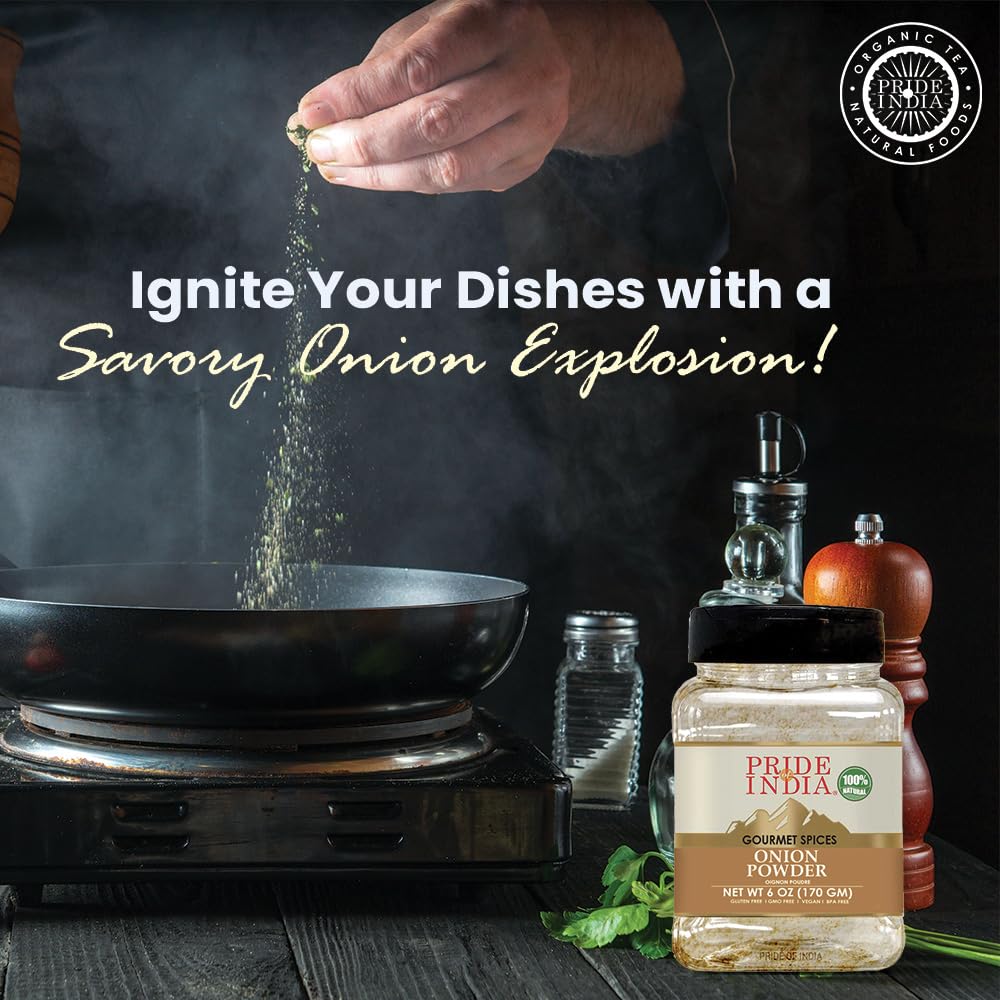 Pride of India | Onion Fine Ground 6 oz (170 gm) Medium Dual Sifter Jar | Gourmet Spice for Cooking | Pantry Essential | Adds Flavor to Sauces/Dips/Rubs/Marinades | Easy to Store