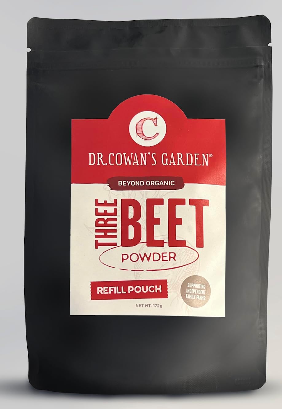Dr. Cowan's Garden Three Beet Powder Refill Pouch with Organic Beets: Detroit red, chiogga, and Golden Beets, USA Grown, 50 Servings
