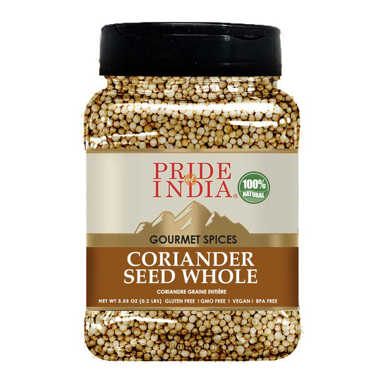 Pride of India – Coriander Seed Whole – Fresh & Gourmet Indian Whole Spice – Good for Curries/Meat/Chicken – Easy to Store – 4 oz. Medium Dual Sifter