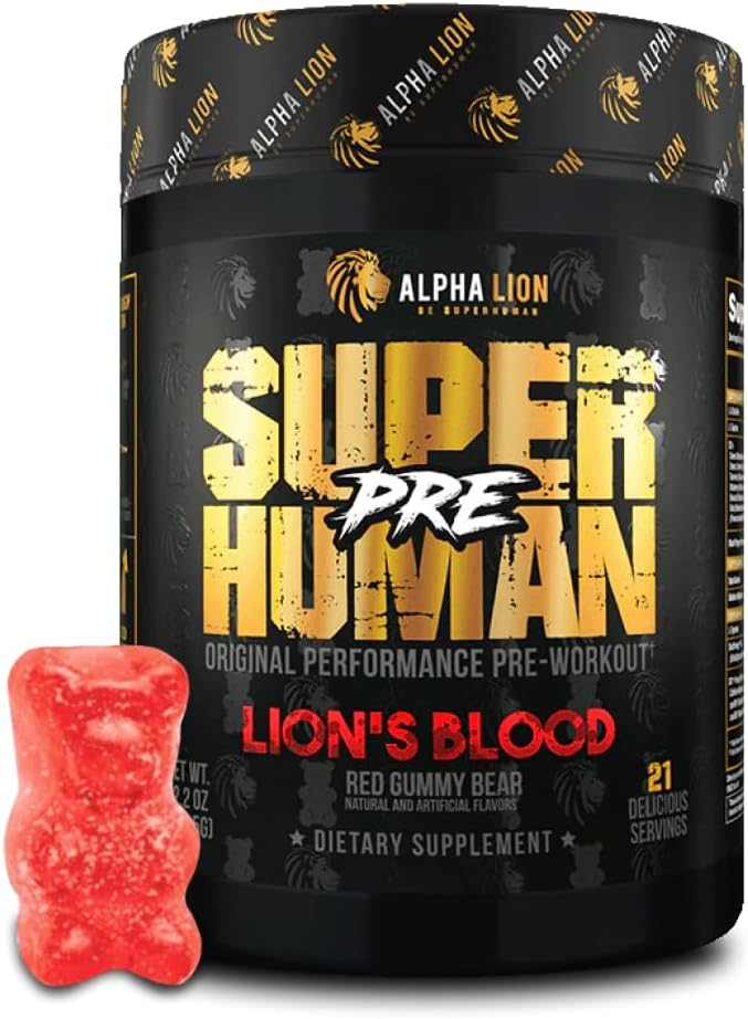 ALPHA LION Pre Workout Powder, Beta Alanine, L-Taurine & Tri-Source Caffeine for Sustained Energy & Focus, Nitric Oxide & Citrulline for Pump (21 Servings, Lion's Blood Flavor), Pack of 1