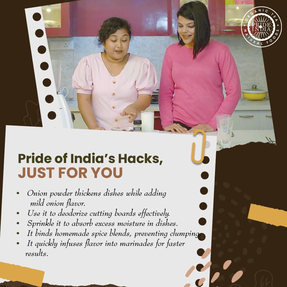 Pride of India | Onion Fine Ground 6 oz (170 gm) Medium Dual Sifter Jar | Gourmet Spice for Cooking | Pantry Essential | Adds Flavor to Sauces/Dips/Rubs/Marinades | Easy to Store