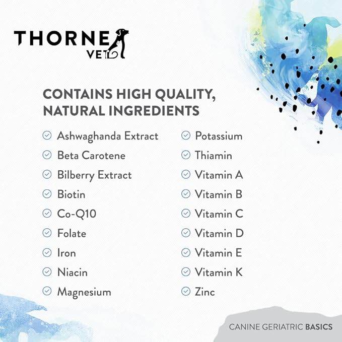ThorneVET Canine Geriatric Basics – Senior Dog Multi-Vitamin/Mineral Powder Formula Supports Healthy Cognition, Joints, and Eyes, 90 Scoops
