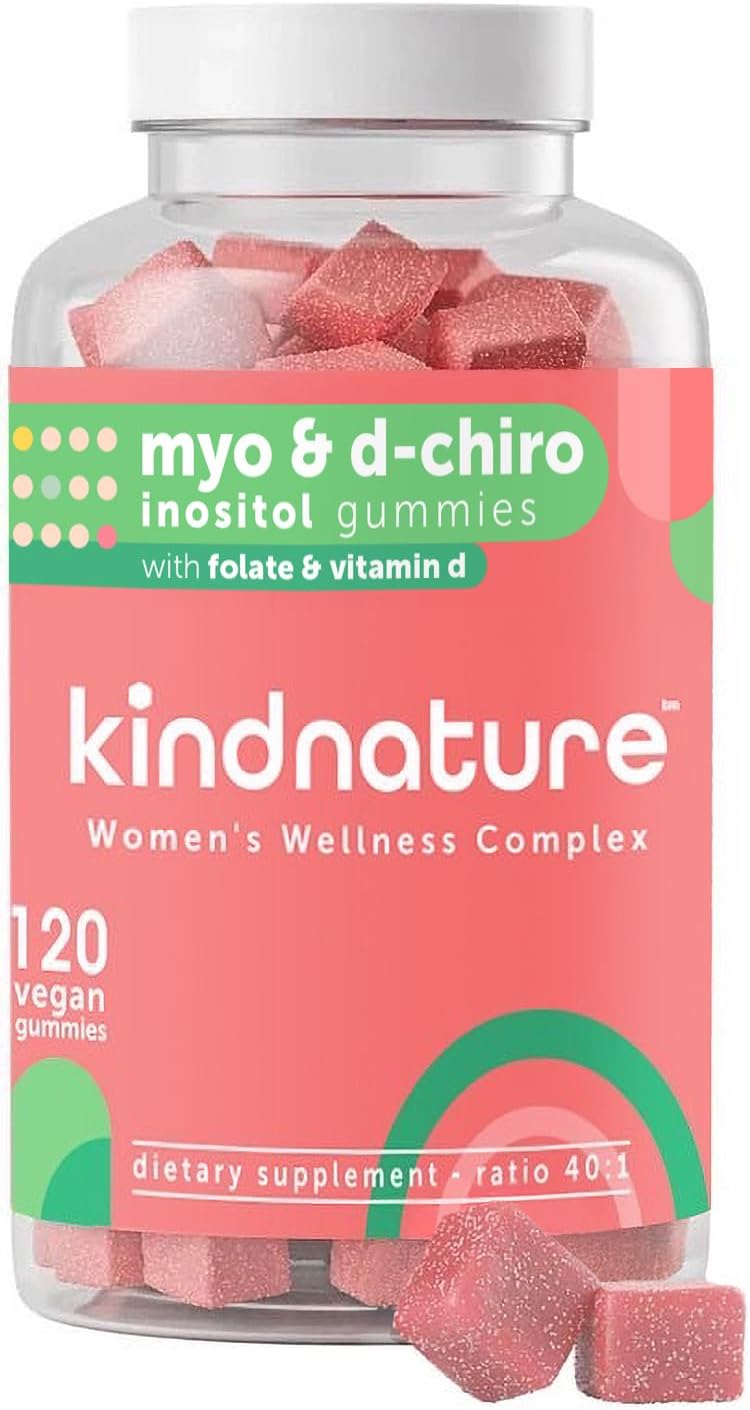 kindnature Myo-Inositol & D-Chiro Inositol Gummies with Vitamin D & Folate - Ideal 40:1 Ratio - 30 Day Supply