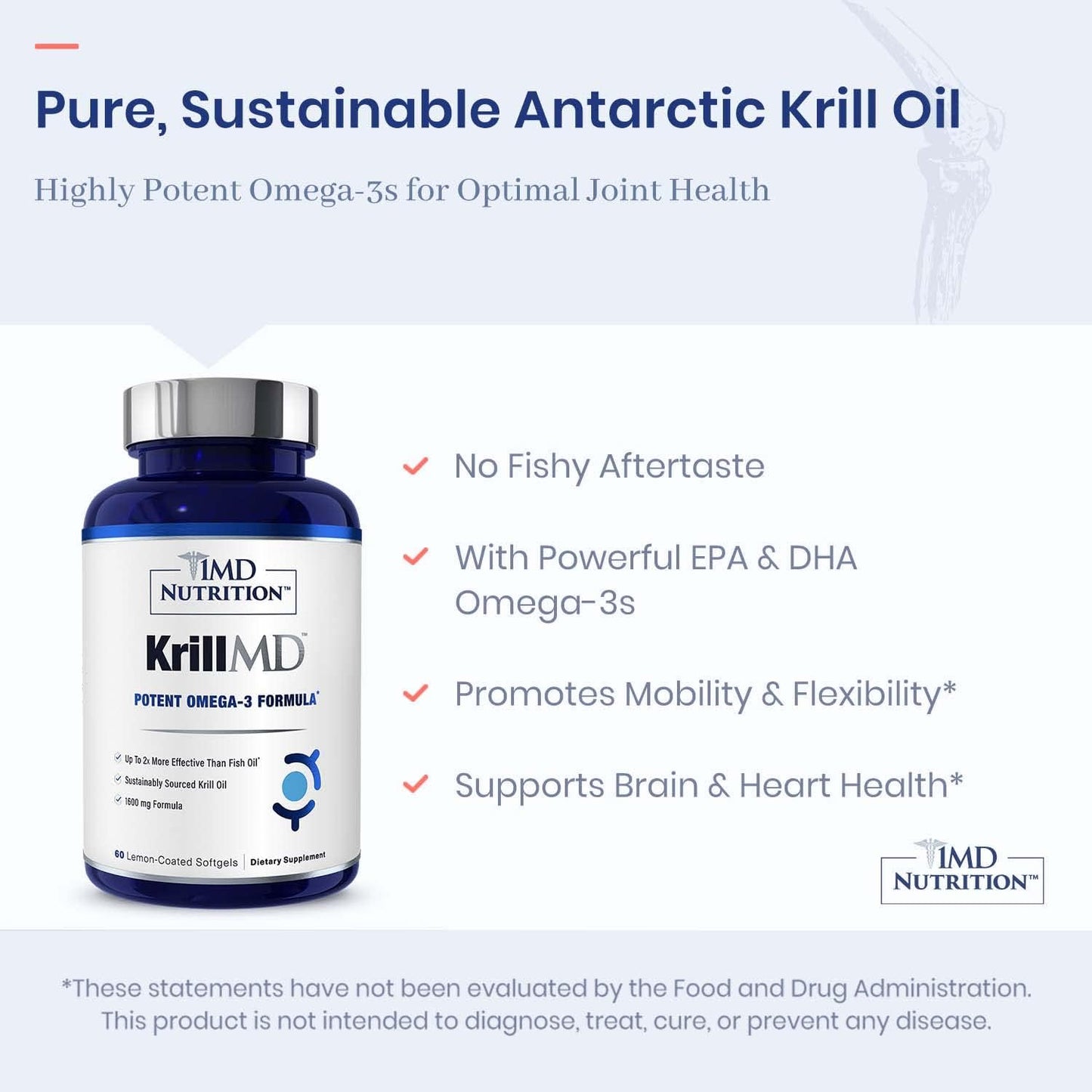 1MD Nutrition KrillMD - Antarctic Krill Oil Omega 3 Supplement with Astaxanthin, EPA, DHA | 2X More Effective Than Fish Oil | 60 Softgels