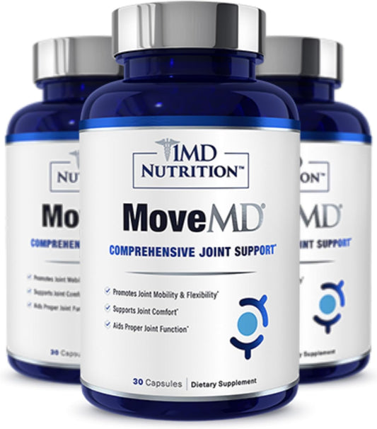 1MD Nutrition MoveMD - Joint Health Supplement - Doctor Formulated | with Collagen, Astaxanthin, and More | 30 Capsules (3-Pack)