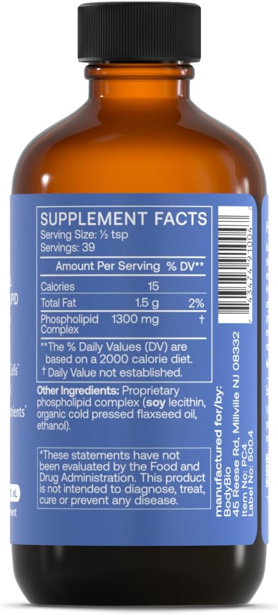 BodyBio PC - Phosphatidylcholine for Brain Health, Mental Clarity, Cognitive Function, Cellular Repair & Healthy Aging, Phospholipid Complex Supplement for Gentle Daily Detox