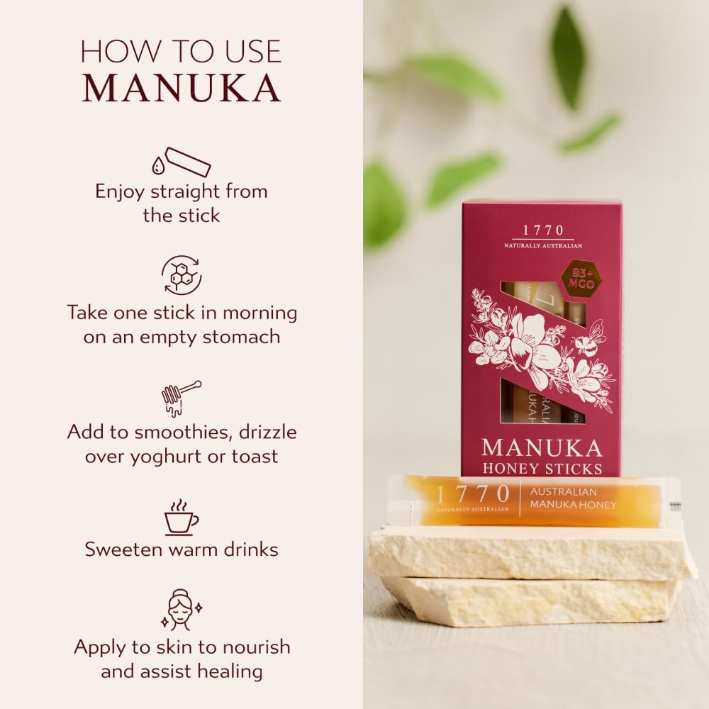 1770 Naturally Australian Manuka Honey Sticks (MGO 83+ (30 Sticks))