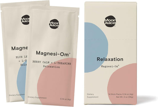 Moon Juice - Magnesi-Om, Berry & Blue Lemon - Sticks (14 Servings) - Support Brain Health, Rest - Magnesium Powder - L-Theanine - Regularity - 100% Traceable - Vegan, Non GMO - 0.14oz