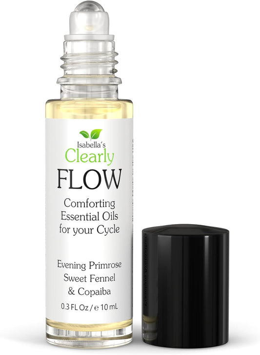 Flow Essential Oil Roll On for Women | Natural Aromatherapy Blend for PMS Support, Balance, Mood, and Comfort with Evening Primrose, Clary Sage, Copaiba, Fennel