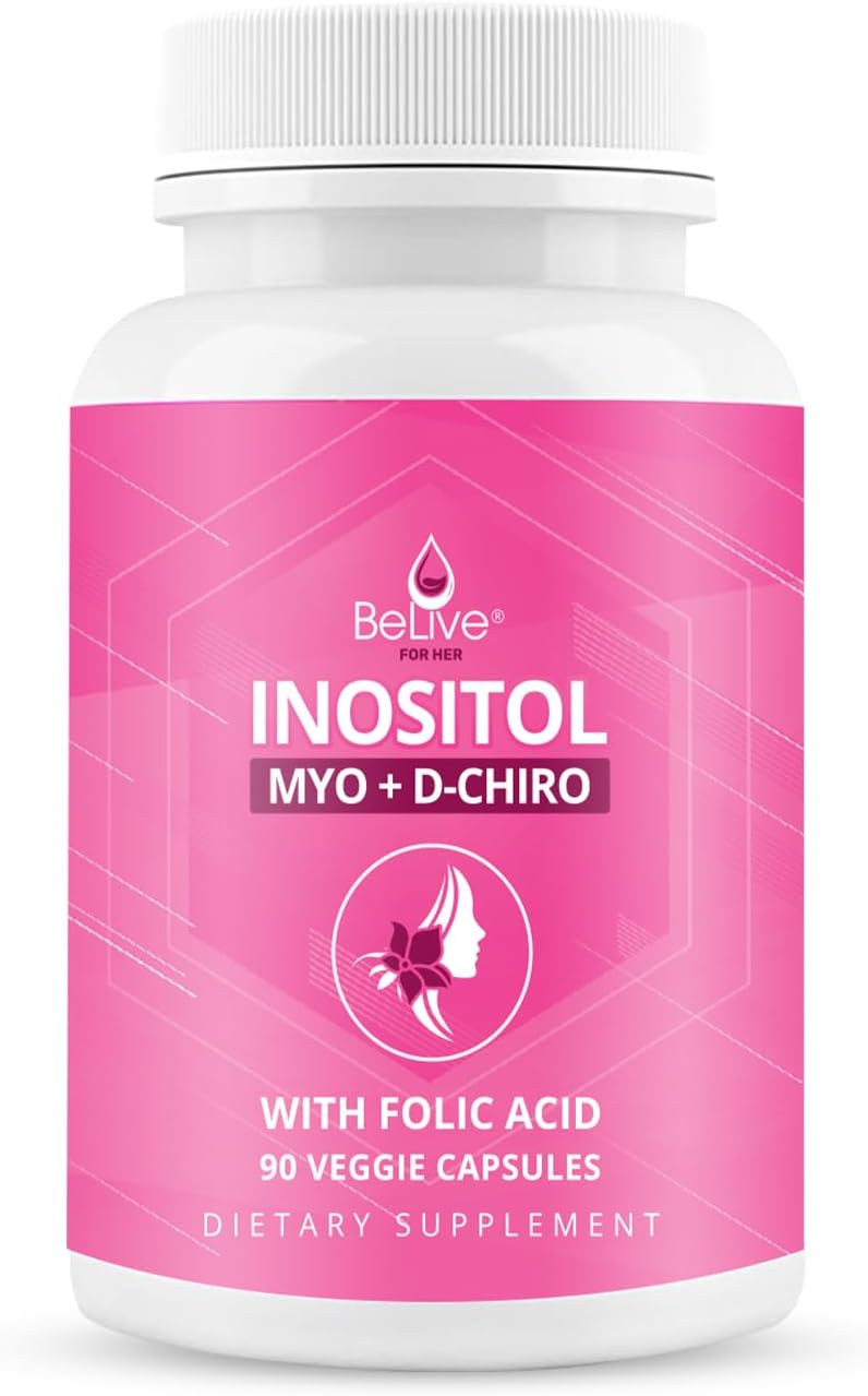 BeLive Myo-Inositol & D-Chiro Inositol Capsules - 90Ct I Inositol Supplement with Folic Acid Supplements for Woman, Optimal 40:1 Ratio (1)