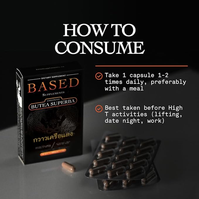 Based Supplements Butea Superba Extract - Traditional Thai Herb for Men's Vitality, Focus & Energy - Premium Root Powder with Natural Flavonoids