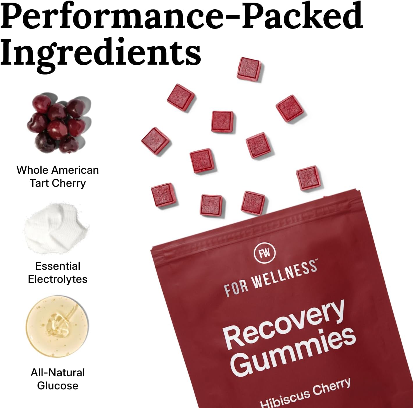 For Wellness Recovery Gummies Restore | Tart Cherry Energy Supplements with Electrolytes for Muscle Soreness, Post-Workout Performance & Recovery | Vegan, Non-GMO, 30 Count