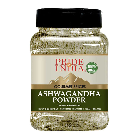 Pride of India Natural Ashwagandha Root Ground | Withania Somnifera Powder | Traditional Herb Powder | Supports Energy & Body Functions | Ayurvedic Herb | Gluten-Free | 8 oz. Dual Sifter Jar