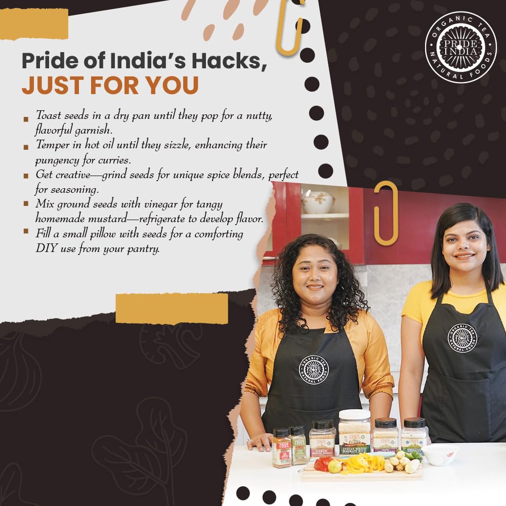 Pride of India – Black Mustard Seed – Gourmet & Vegan Indian Spice – Pungent/Spicy Flavor – Dry Seasoning - Gluten & GMO Free – Easy to Use – 3oz. Small Dual Sifter Bottle