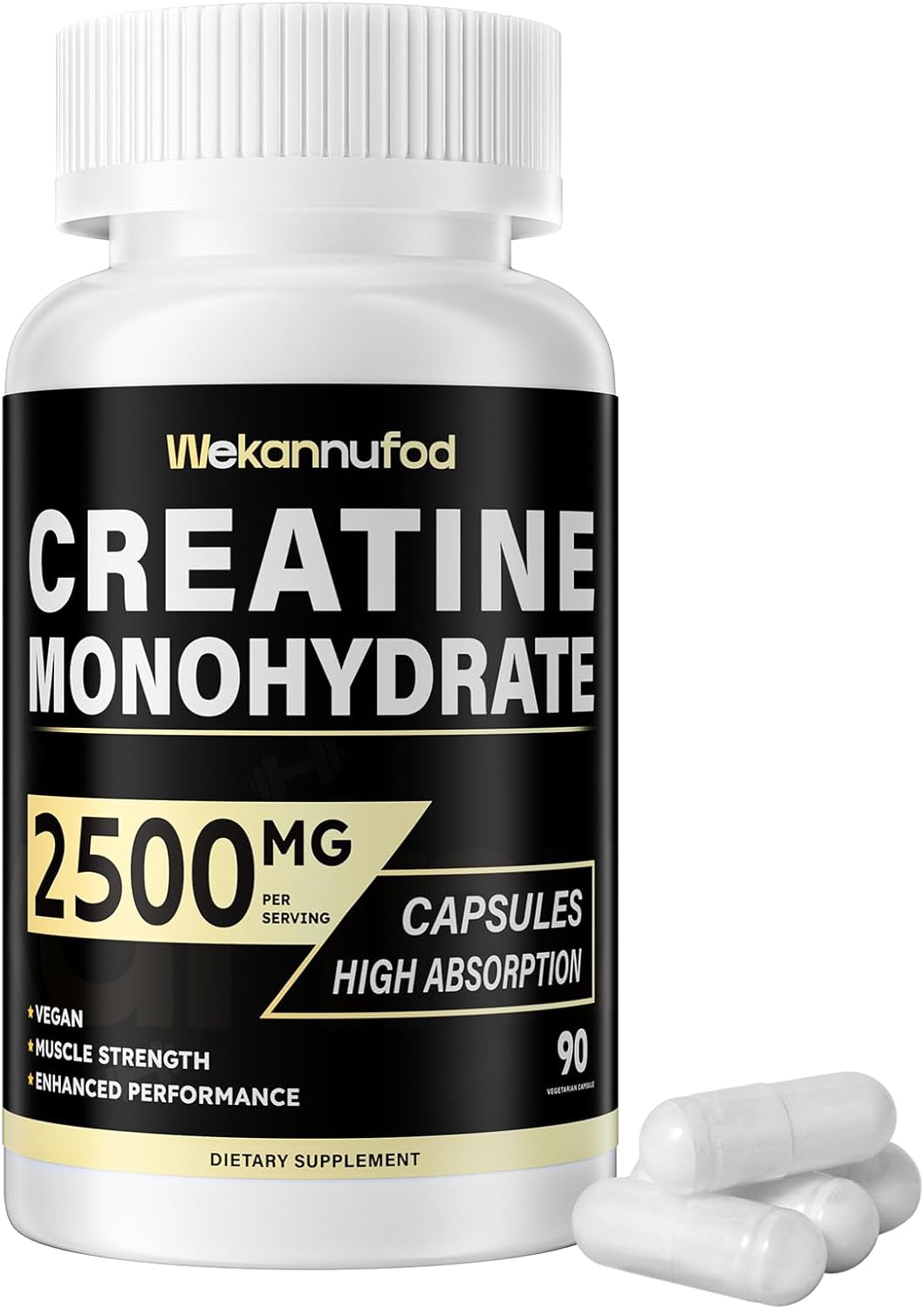 Creatine Monohydrate 2500mg, 90 Capsules - Gluten Free, Non-GMO