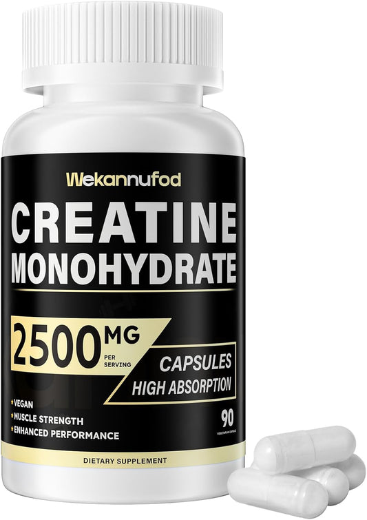 Creatine Monohydrate 2500mg, 90 Capsules - Gluten Free, Non-GMO