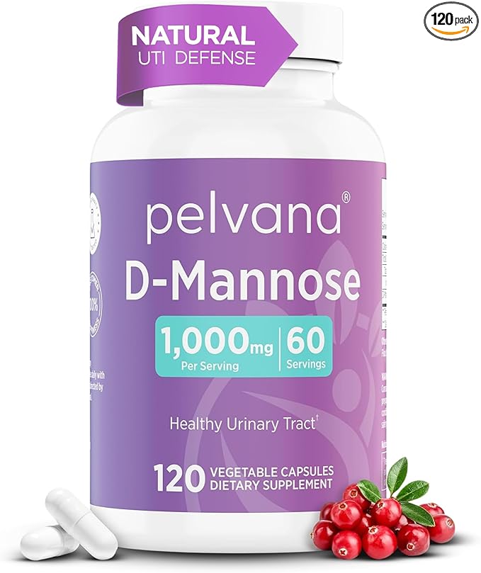 Pelvana D-Mannose 120 Capsules (500mg Each) – 1000mg per Serving – Assists & Maintains Healthy Urinary Tract, Flushes Impurities, Pure Ingredients, Gluten-Free – Third-Party Lab Tested, Made in USA