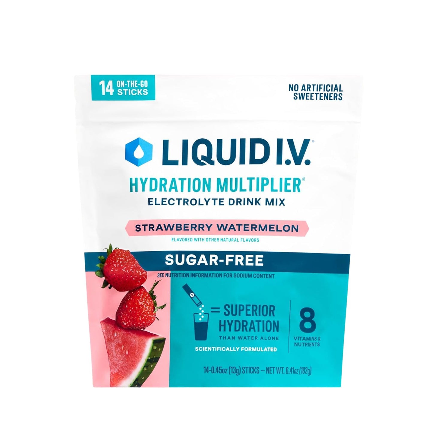 Liquid I.V.® Hydration Multiplier Sugar Free - Strawberry Watermelon | Electrolyte Powder Drink Mix | 1 Pack (14 Servings)