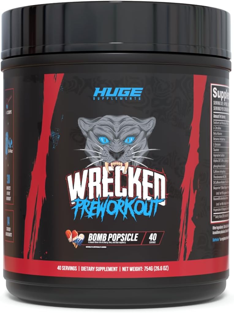Wrecked Pre Workout Powder, Advanced Formula, Boosts Energy, Focus, Pumps & Performance, 10g L-Citrulline, 6.4g Beta Alanine, 5g Tyrosine, 1g Alpha GPC, 375mg Fast-Acting Caffeine & More (40 Servings)