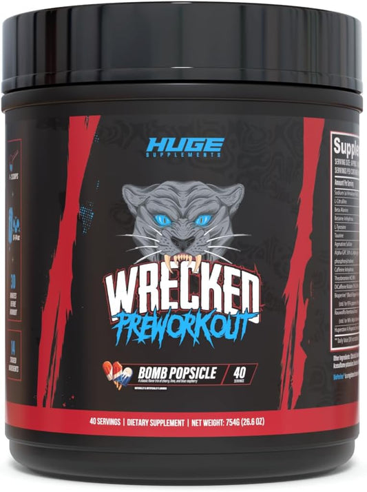 Wrecked Pre Workout Powder, Advanced Formula, Boosts Energy, Focus, Pumps & Performance, 10g L-Citrulline, 6.4g Beta Alanine, 5g Tyrosine, 1g Alpha GPC, 375mg Fast-Acting Caffeine & More (40 Servings)