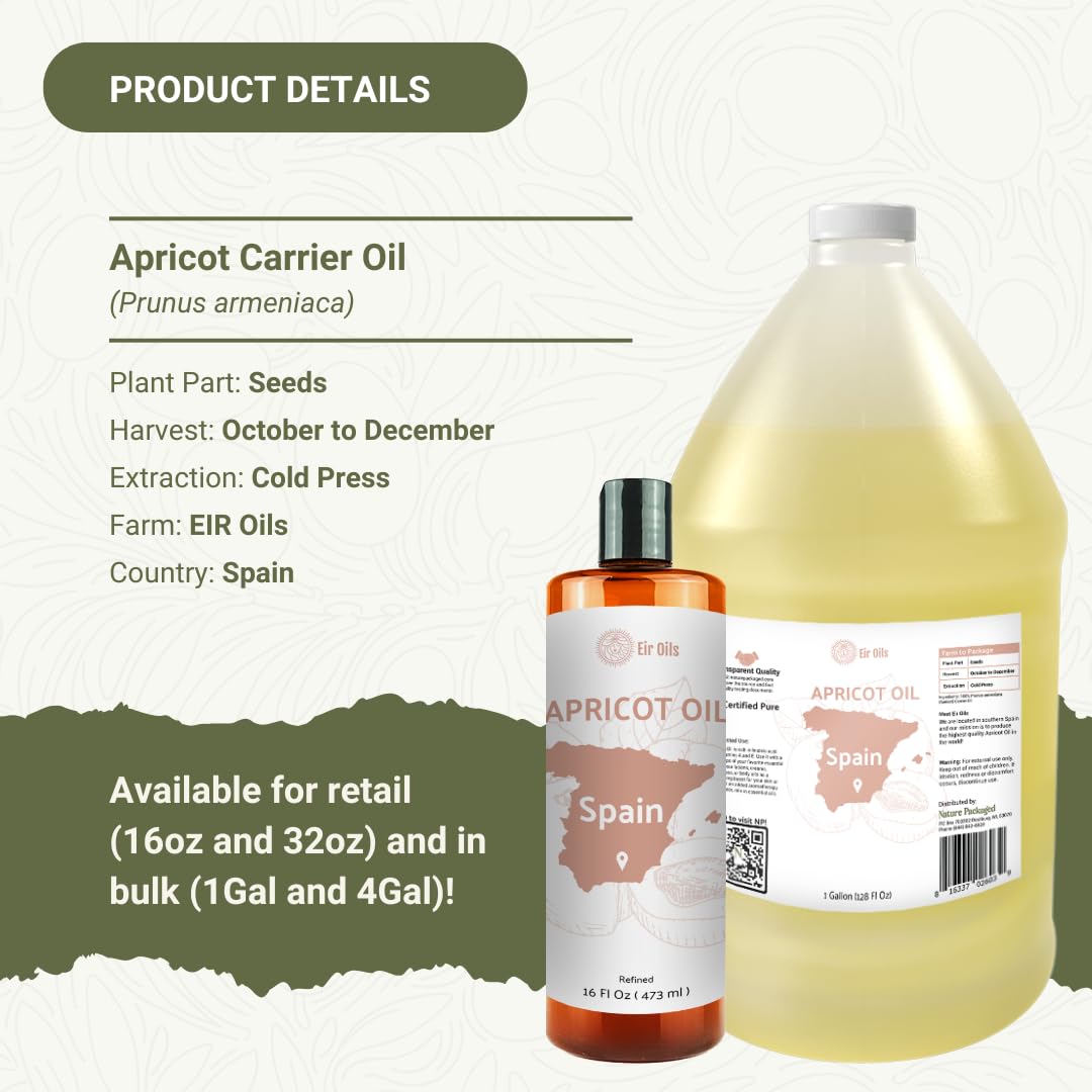 Nature Packaged Apricot Kernel Oil - Direct from Spain and Turkey - 100% Pure Carrier Oil for Hair, Face, and Skin - Cold-Pressed Carrier Oils (4 Gallons)
