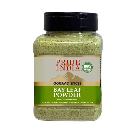 Pride of India – Bay Leaf Powder – Fresh & Authentic Bay Leaf Ground – Gourmet Spice – Good for Seasoning Stews/Soups/Tea – Easy to Store – 7 oz. Medium Dual Sifter Jar