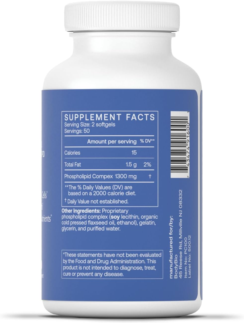 BodyBio PC - Phosphatidylcholine for Brain Health, Mental Clarity, Cognitive Function, Cellular Repair & Healthy Aging, Phospholipid Complex Supplement for Gentle Daily Detox