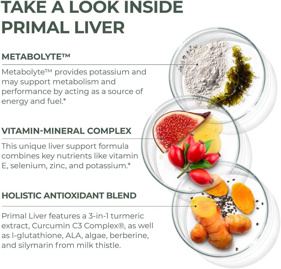 Primal Harvest Primal Liver 2 Pack, Liver Supplement with, Alpha-Lipoic Acid, L-Cysteine HCL, L-Glutathione, Milk Thistle, and Spirulina, for Men and Women, 240 Capsules (2)